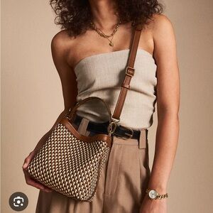 Fossil “Jessie” Woven Leather Small Bucket Crossbody Bag